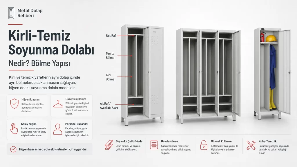 Kirli temiz soyunma dolabı iç bölme yapısı