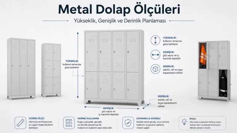 Metal dolap ölçüleri için yükseklik genişlik ve derinlik planlaması