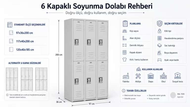 6 kapaklı soyunma dolabı ölçü ve kullanım alanları