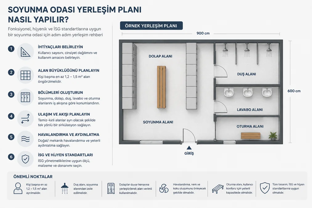 Soyunma odası yerleşim planı ve dolap düzeni