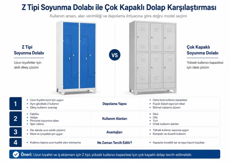 Z tipi soyunma dolabı ile çok kapaklı dolap karşılaştırması